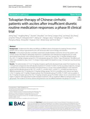 Tolvaptan Therapy of Chinese Cirrhotic Patients with Ascites After