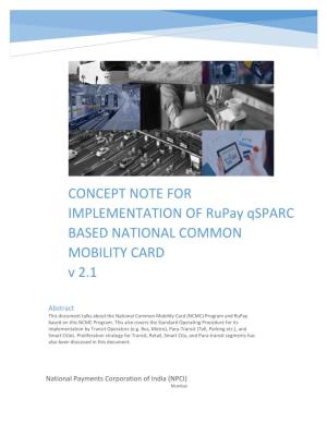 CONCEPT NOTE for IMPLEMENTATION of Rupay Qsparc BASED NATIONAL COMMON MOBILITY CARD V 2.1