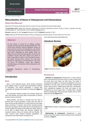 Mineralization of Bones in Osteoporosis and Osteomalacia Walaa Fikry Elbossaty*
