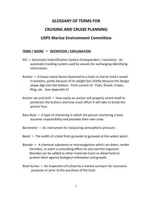 Glossary of Terms for Cruising and Cruise
