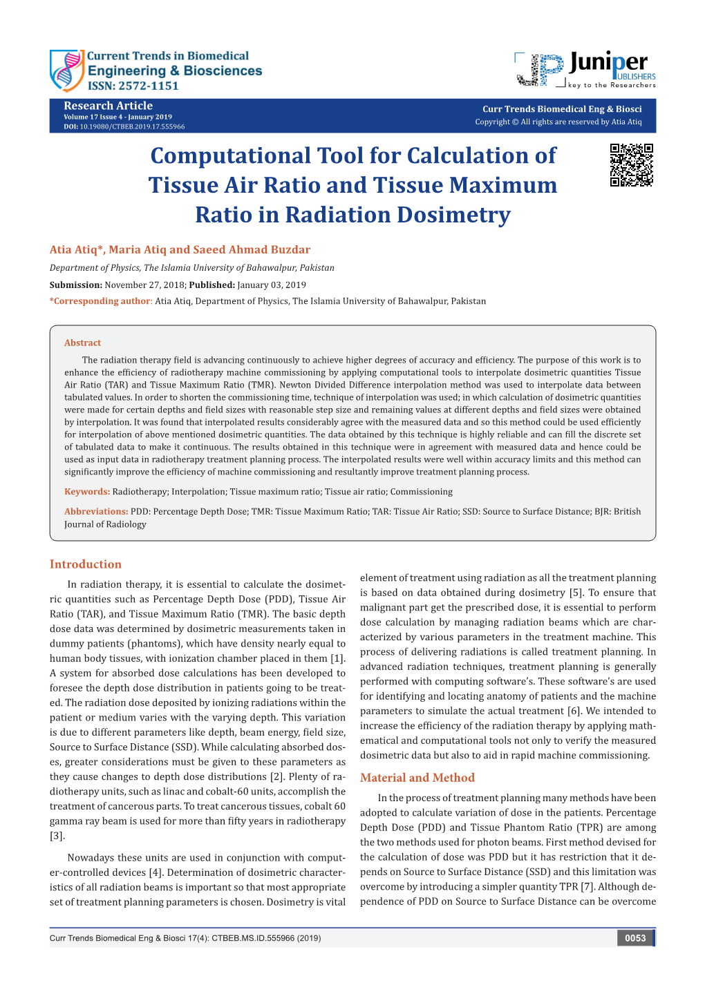 Computational Tool for Calculation of Tissue Air Ratio and Tissue Maximum Ratio in Radiation Dosimetry