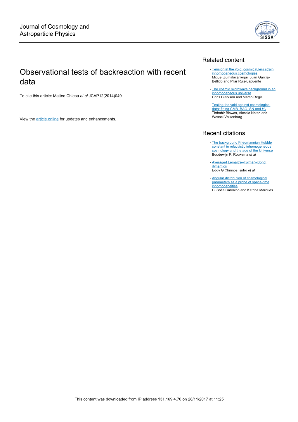 Observational Tests of Backreaction with Recent Data