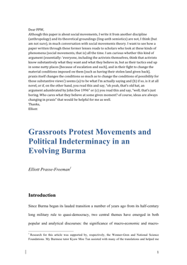 Grassroots Protest Movements and Political Indeterminacy in an Evolving Burma