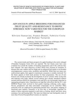 Advances in Apple Breeding for Enhanced Fruit Quality and Resistance to Biotic Stresses: New Varieties for the European Market