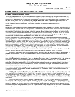 DOE-ID NEPA CX DETERMINATION Idaho National Laboratory Page 1 of 3 CX Posting No.: DOE-ID-INL-21-012