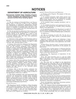 NOTICES DEPARTMENT of AGRICULTURE Article I