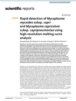 Rapid Detection of Mycoplasma Mycoides Subsp. Capri and Mycoplasma Capricolum Subsp