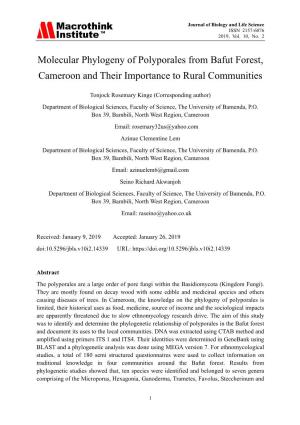Molecular Phylogeny of Polyporales from Bafut Forest, Cameroon and Their Importance to Rural Communities