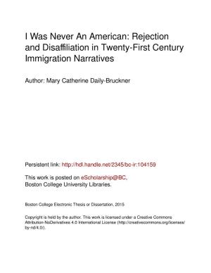 Rejection and Disaffiliation in Twenty-First Century Immigration Narratives