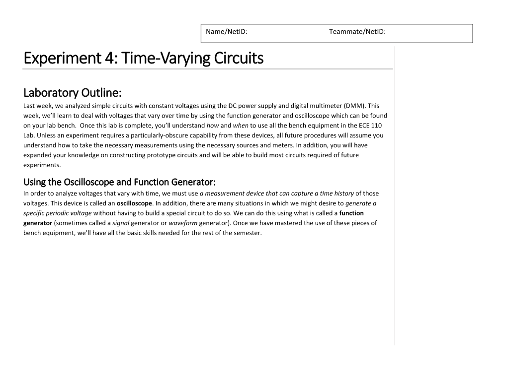 Experiment 4: Time-Varying Circuits