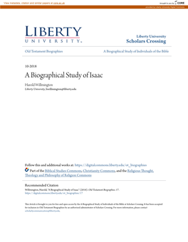 A Biographical Study of Isaac Harold Willmington Liberty University, Hwillmington@Liberty.Edu