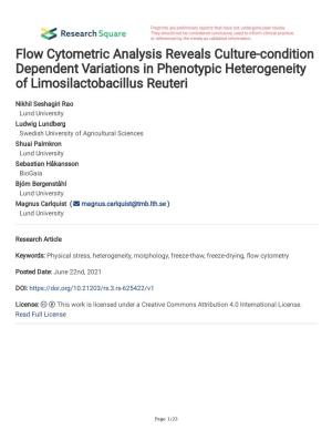 Flow Cytometric Analysis Reveals Culture-Condition Dependent Variations in Phenotypic Heterogeneity of Limosilactobacillus Reuteri