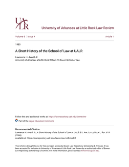 A Short History of the School of Law at UALR