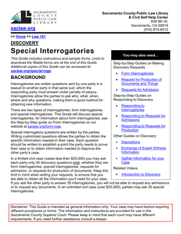 Special Interrogatories You May Also Need… This Guide Includes Instructions and Sample Forms