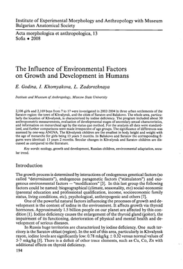 The Influence of Environmental Factors on Growth and Development in Humans