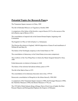 Potential Topics for Research Papers