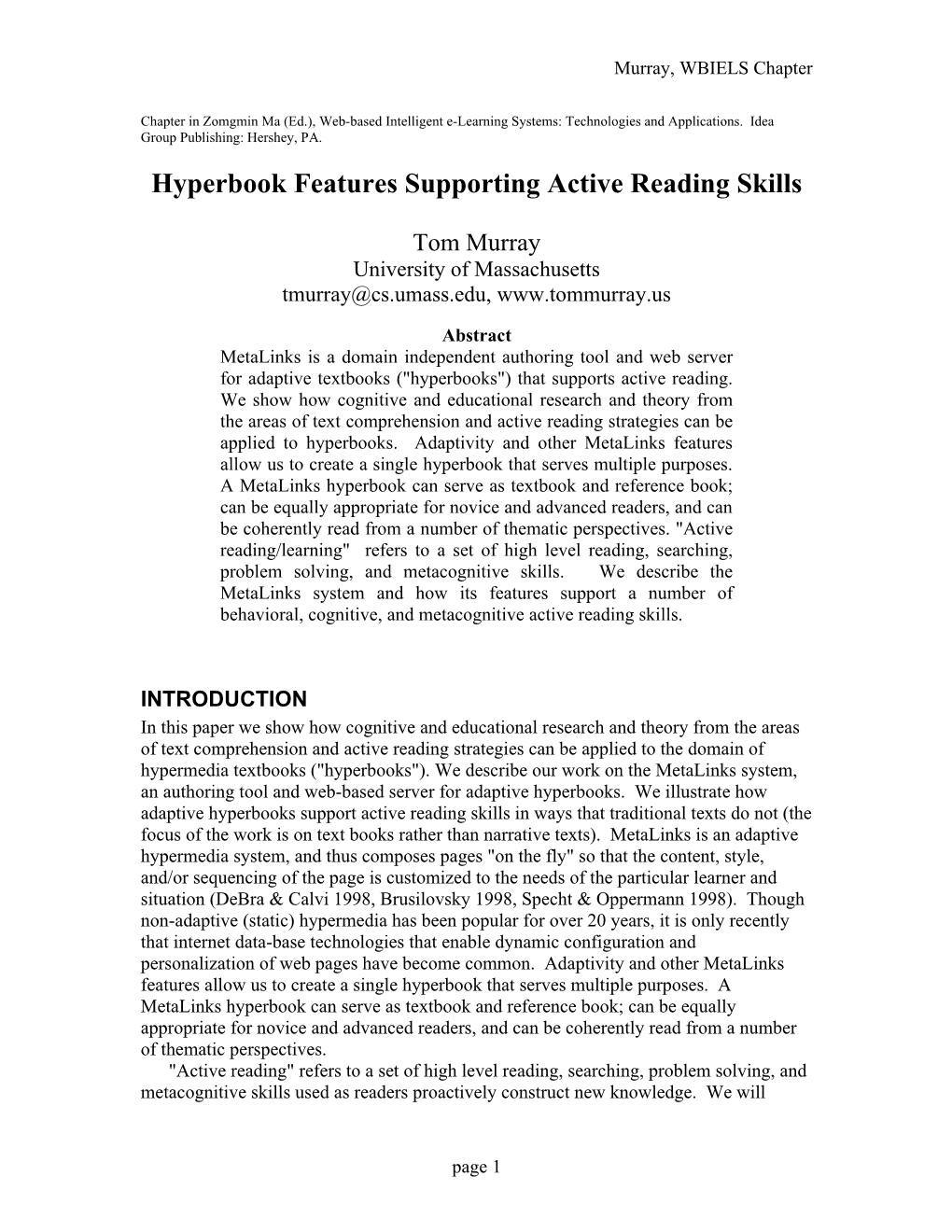 Hyperbook Features Supporting Active Reading Skills