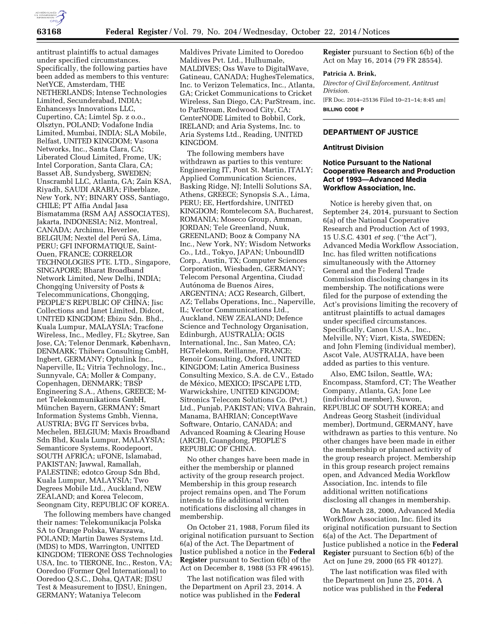 Federal Register/Vol. 79, No. 204/Wednesday, October 22, 2014