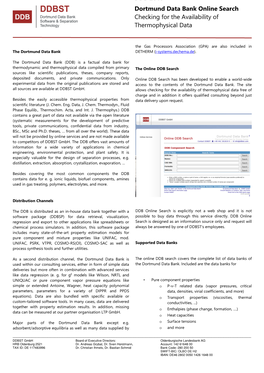 Dortmund Data Bank Online Search Checking for the Availability of Thermophysical Data