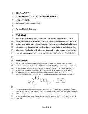 BROVANA™ (Arformoterol Tartrate) Inhalation Solution 15 Mcg*/2 Ml