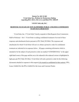 1- Docket No. DE 15-303 Vivint Solar Inc., Petition for Declaratory Ruling