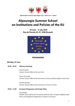 Alpeuregio Summer School on Institutions and Policies of the EU