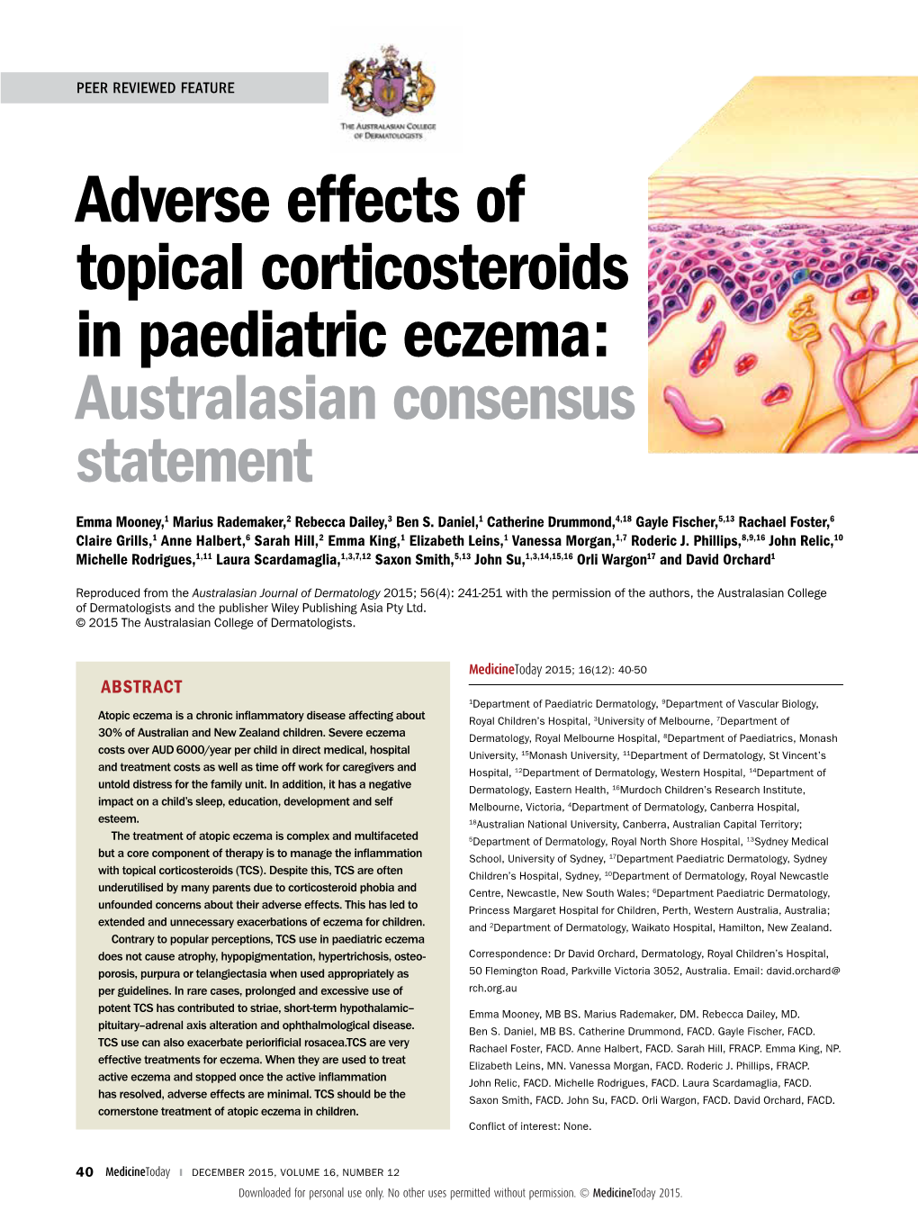 Adverse Effects of Topical Corticosteroids in Paediatric Eczema: Australasian Consensus Statement