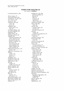 INDEX for VOLUME 52 (New Names in Boldface)