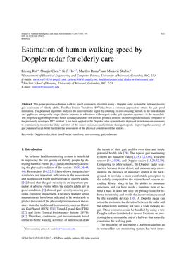 Estimation of Human Walking Speed by Doppler Radar for Elderly Care