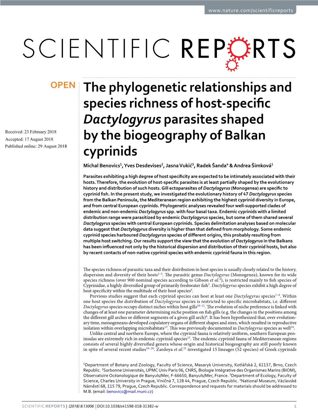 The Phylogenetic Relationships and Species Richness of Host-Specific Dactylogyrus Parasites Shaped by the Biogeography of Balkan