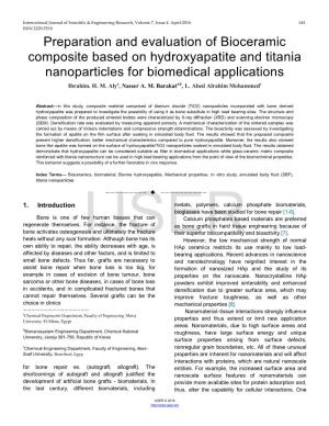 Preparation and Evaluation of Bioceramic Composite Based on Hydroxyapatite and Titania Nanoparticles for Biomedical Applications Ibrahim