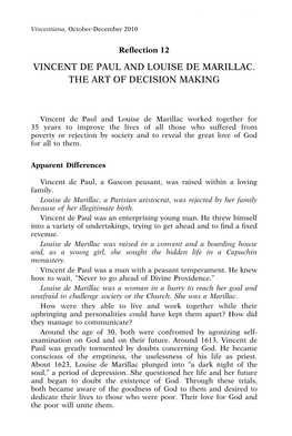 Vincent De Paul and Louise De Marillac. the Art of Decision Making