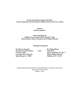 The Fig Island Ring Complex (38CH42): Coastal Adaptation and the Question of Ring Function in the Late Archaic