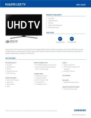 Samsung 55" 4K UHD Smart LED TV UN55KU6290 Specs