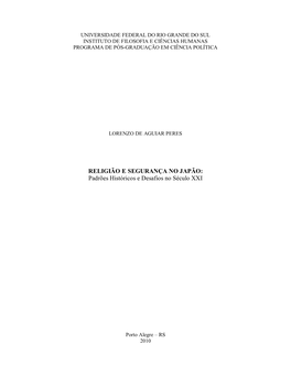 RELIGIÃO E SEGURANÇA NO JAPÃO: Padrões Históricos E Desafios No Século XXI