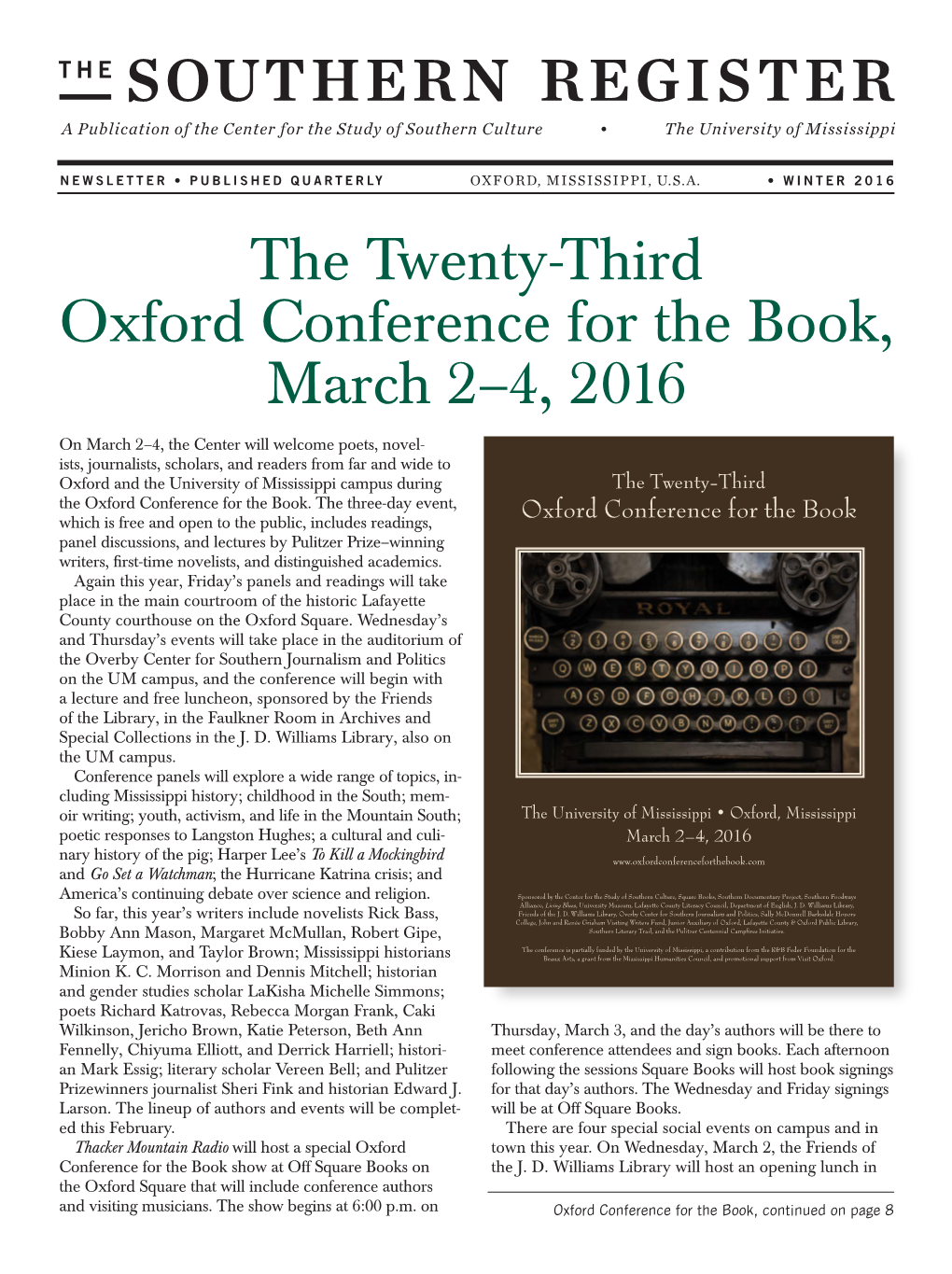 The Twenty-Third Oxford Conference for the Book, March 2–4, 2016