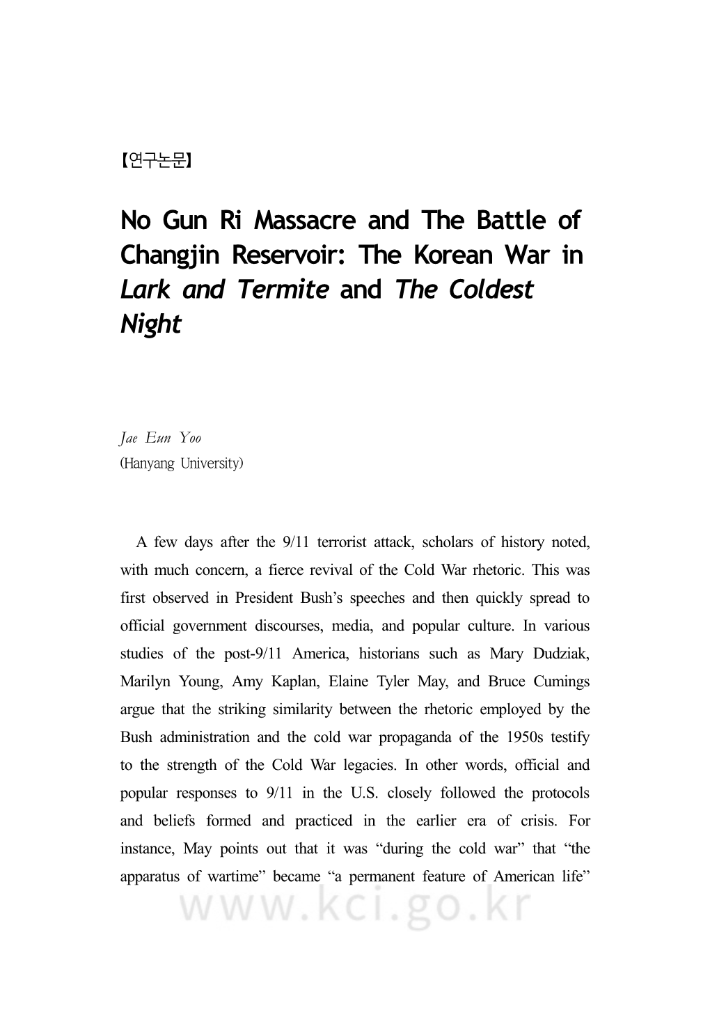 No Gun Ri Massacre and the Battle of Changjin Reservoir: the Korean War in Lark and Termite and the Coldest Night