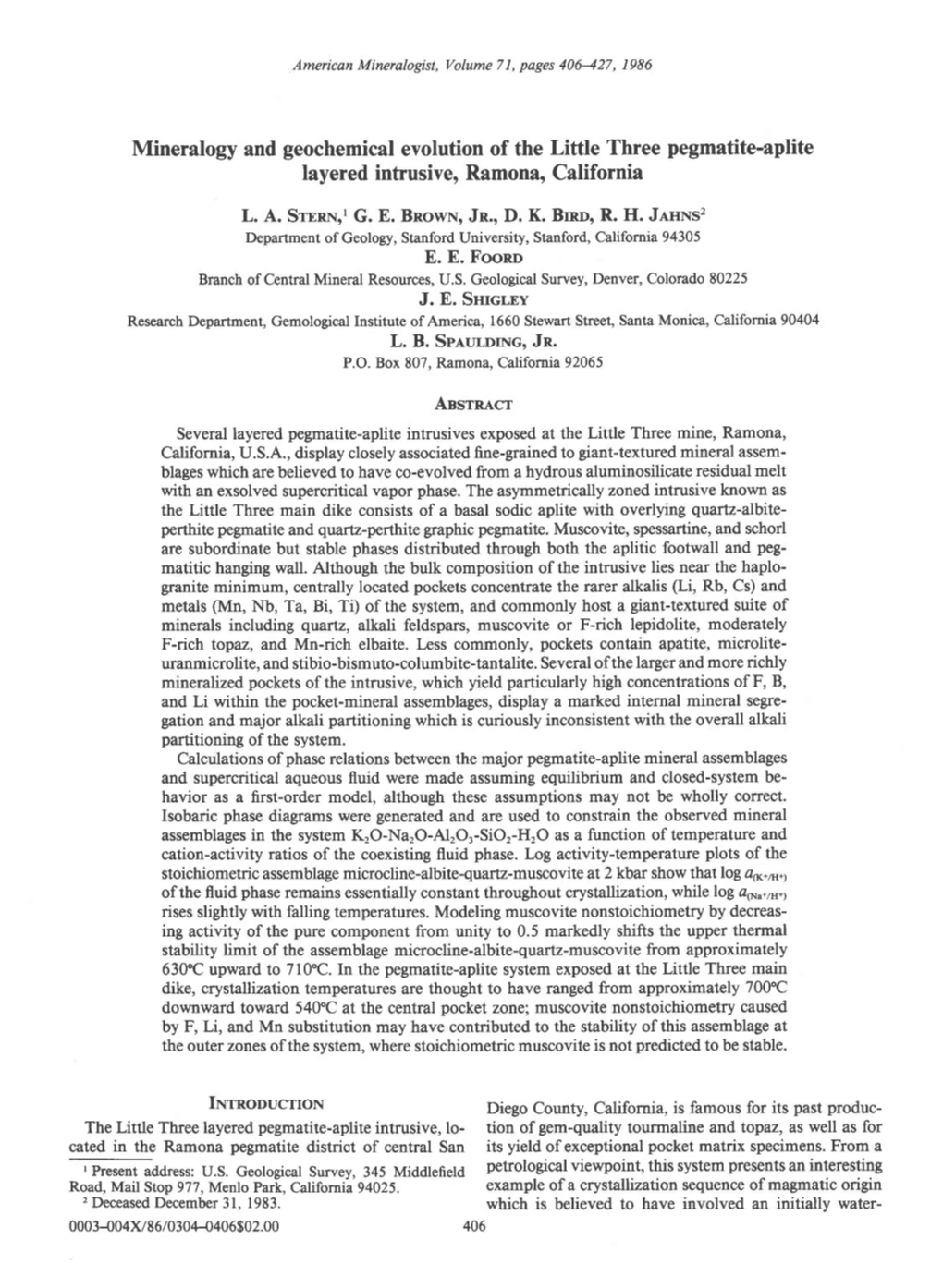 Mineralogy and Geochemical Evolution of the Little Three