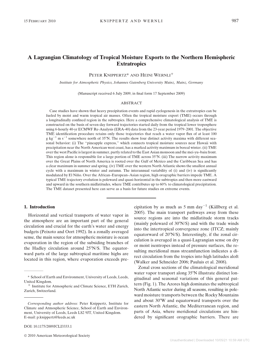 Downloaded 10/05/21 10:59 AM UTC 988 JOURNAL of CLIMATE VOLUME 23