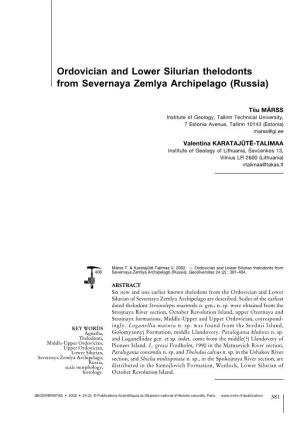 Ordovician and Lower Silurian Thelodonts from Severnaya Zemlya Archipelago (Russia)