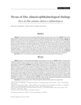Nevus of Ota: Clinical-Ophthalmological Findings Nevo De Ota: Achados Clínicos E Oftalmológicos