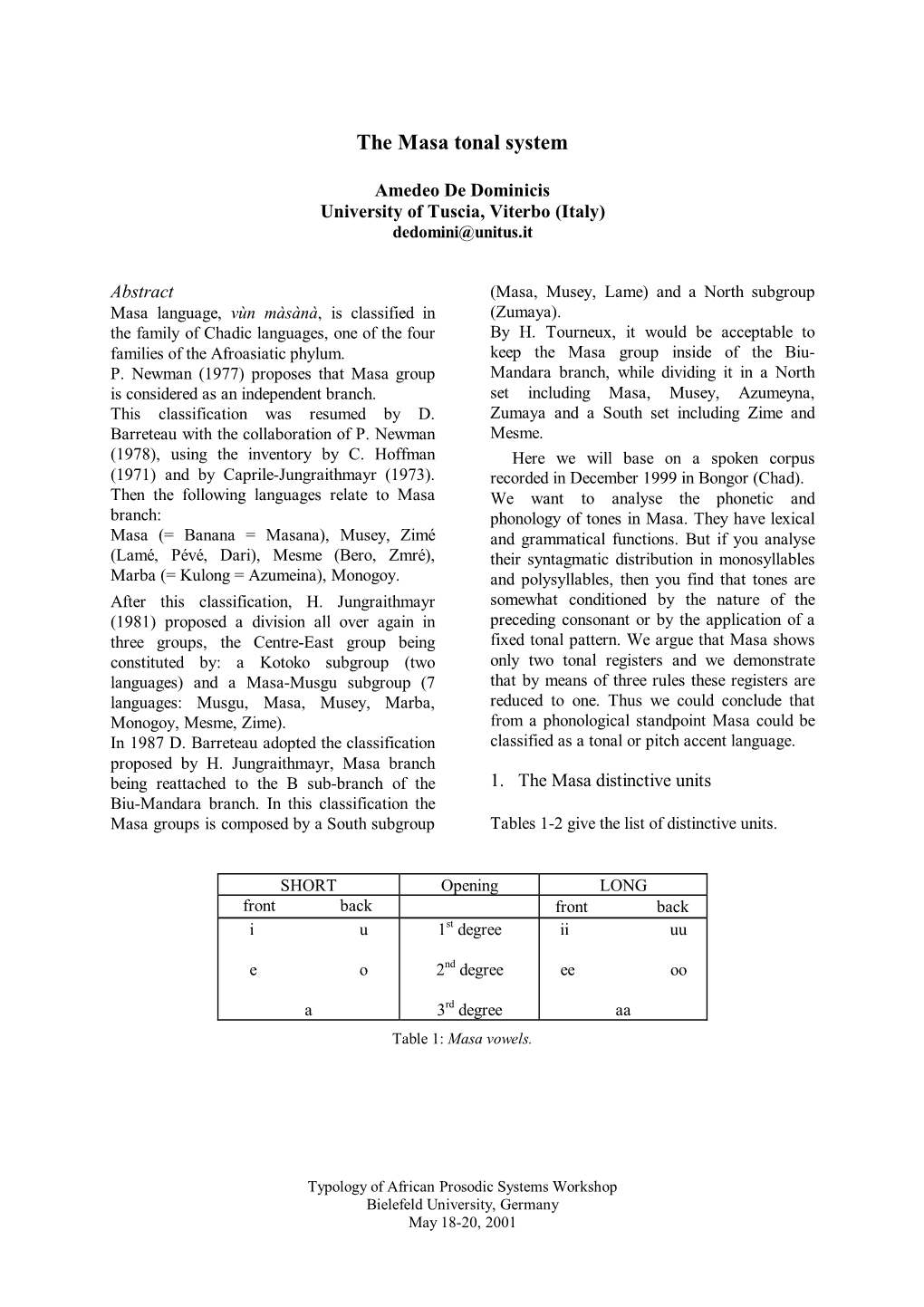 The Masa Tonal System