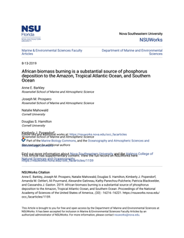 African Biomass Burning Is a Substantial Source of Phosphorus Deposition to the Amazon, Tropical Atlantic Ocean, and Southern Ocean