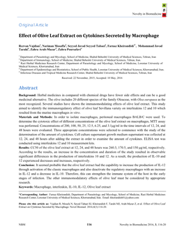 Effect of Olive Leaf Extract on Cytokines Secreted by Macrophage