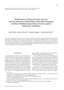 Rediscovery of Knipowitschia Goerneri and Its Molecular Relationships with Other European Northern Mediterranean Knipowitschia Species (Teleostei: Gobiidae)