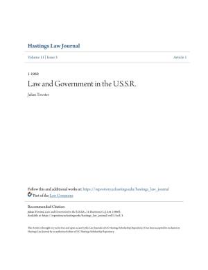 Law and Government in the U.S.S.R. Julian Towster