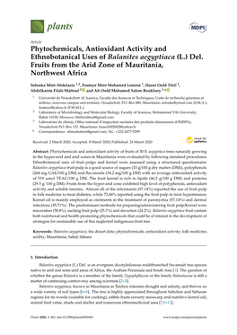 Phytochemicals, Antioxidant Activity and Ethnobotanical Uses of Balanites Aegyptiaca (L.) Del