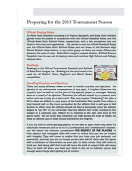Preparing for the 2013 Tournament Season