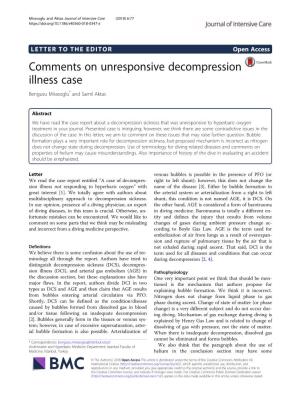 Comments on Unresponsive Decompression Illness Case Bengusu Mirasoglu* and Samil Aktas