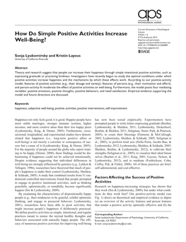 How Do Simple Positive Activities Increase Well-Being?